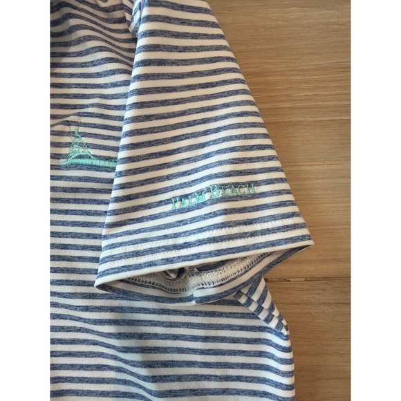 Vineyard Vines Sankaty Performance Polo Shirt Boys 6 Blue Striped Palm Beach - Picture 3 of 4